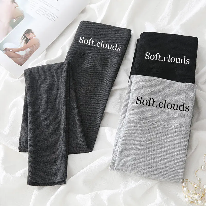 

2021 New Spring And Autumn Grey Thread Leggings Women's Thin High Waist Embroidered Autumn Pants