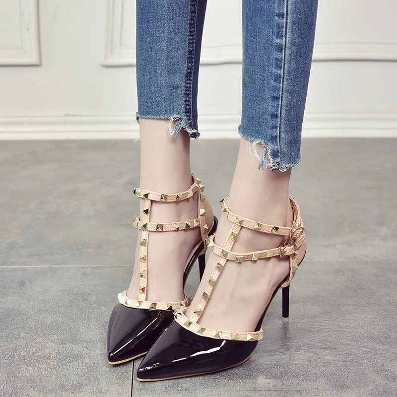 Tghdof Women's Shoes Rivet Sandals Women Summer Stiletto High-heeled Pointed Toe Girl Fashion Shoes Sexy Nightclub Shoes