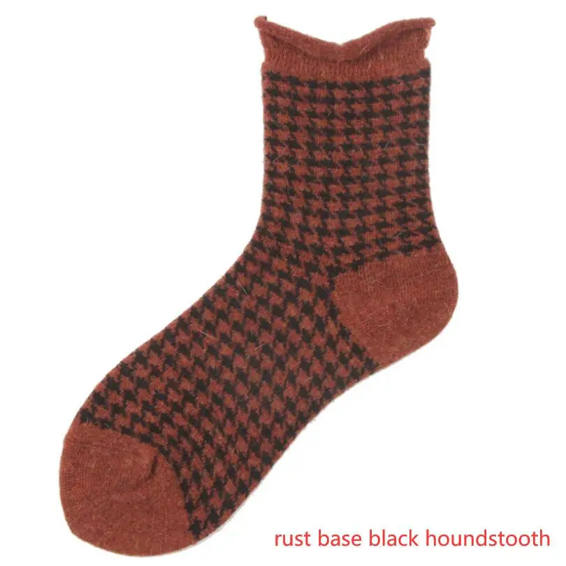 Woman Solid Jacquard Wool Houndstooth Socks Girls Animal Warm Winter Socks Ankle Socks Rust Mustard Grey Crew Sock 4/5Pairs/ lot