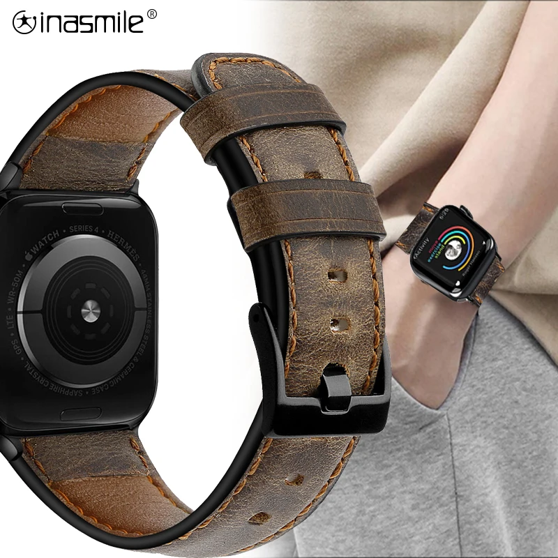 Роскошный ремешок из натуральной кожи для iwatch 44 мм 42 мм кожаный ремешок для apple watch 4 5 ремешок браслет для iwatch 5 4 3 2 38 мм 40 мм
