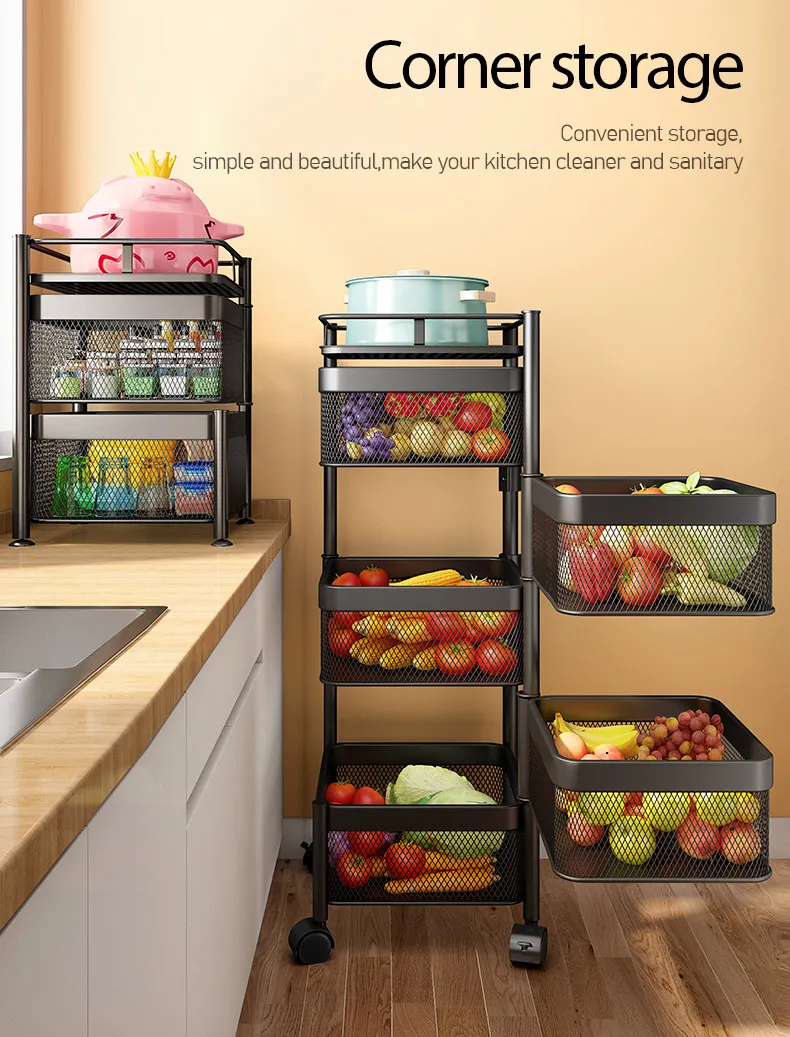 storage rack organizer kitchen trolley cabinet multi layer pot shelf fruit and vegetable rotatable basket kitchen accessries free global shipping