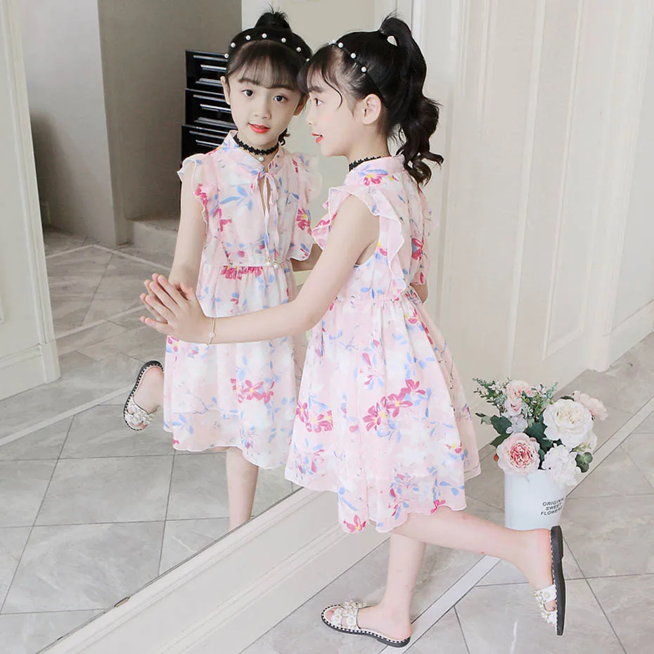 Girl Beach Dresses Floral Pattern Child Dress Summer Kids Teenage Costume 6 8 10 12 14 | Детская одежда и обувь