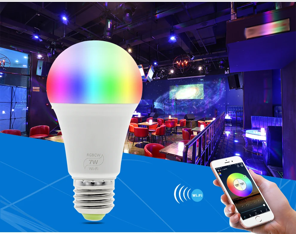 Умный wifi светодиодный светильник работает с Amazon Alexa и Google Home RGB+ теплый светильник+ белый светильник E27 7 Вт AC85-265V светодиодный светильник