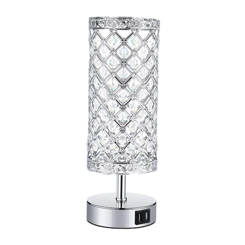 

3-Way Dimmable Crystal Touch Control Table Lamp with Dual USB Charging Ports Bedside Desk Lamps Bulb Included US Plug