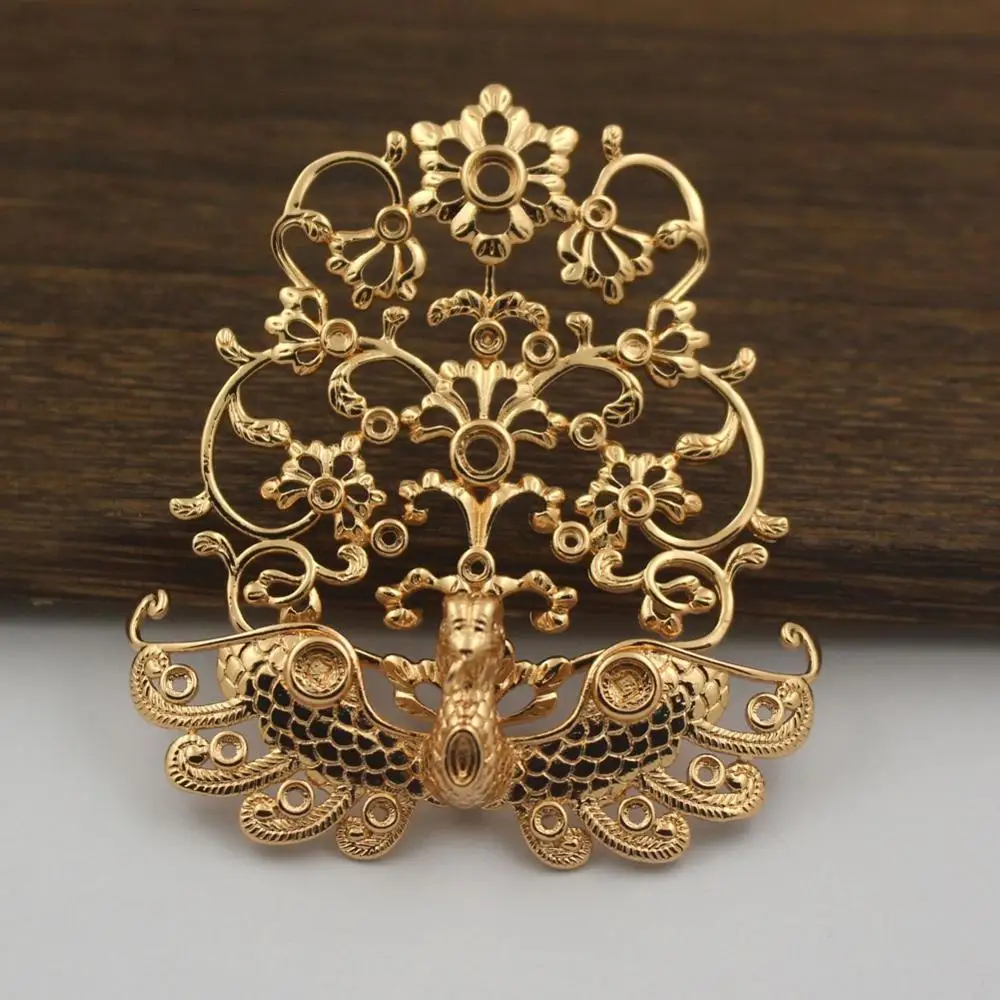 6 шт. Латунные Литые филигранные цветы Феникс кулон восточные Подвески Кабошоны