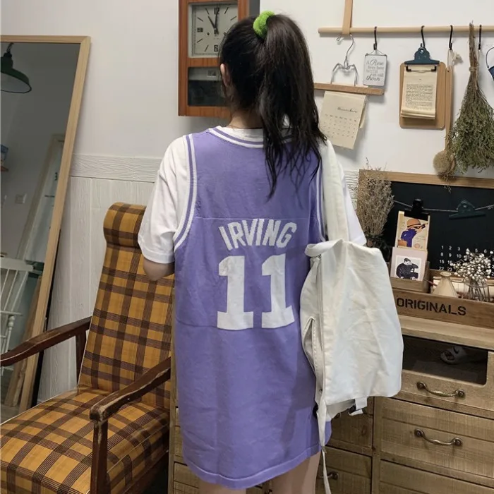 

Sleeveless Vest Women's Summer Loose Harajuku BF Style Mid-Length T-shirt Skirt Sports Basketball Wear Korean Fashion Couple