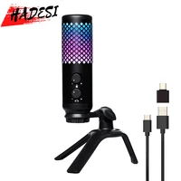 USB Condenser Gaming Microphone with RGB Light Headphone Jack Shock mount LED Mic for PS4 laptop Recording Streaming YouTube