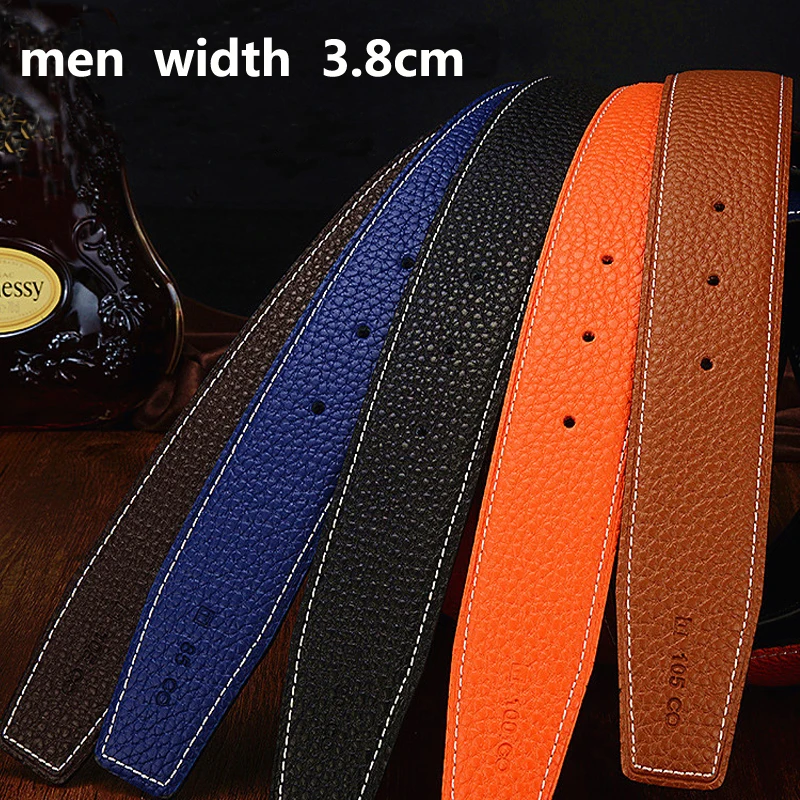 Western Fashion Leisure Business Men Without Buckle  Lichee Pattern width 3.8cm Strap  cowskin genuine leather Belt