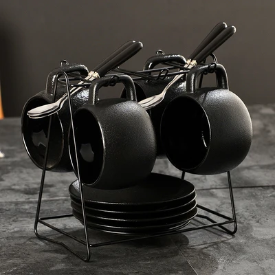 4-piece set Набор кофейных чашек, простая Европейская керамическая Бытовая кофейная чайная чашка с ложкой, черная чашка, 2 шт. в комплекте, Офисная кофейная посуда - Цвет: 4-piece set
