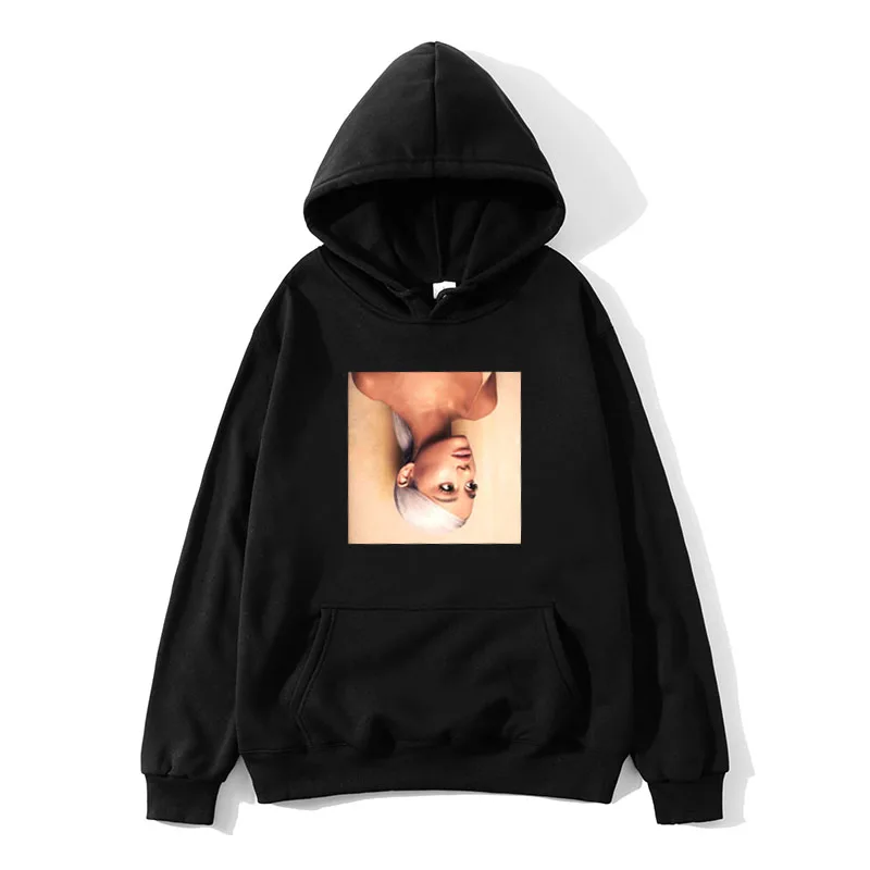 black FADUN, толстовка с капюшоном, Kawaii Ariana Grande Gedrukt, толстовка Lange Mouw Vrouwen/Mannen, хит, Kpop Plus - Цвет: black