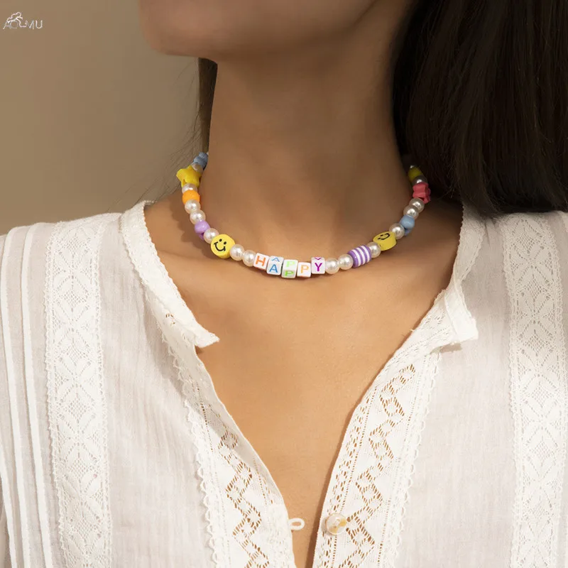 Женское Ожерелье с бусинами AOMU летнее пляжное ожерелье искусственным жемчугом и