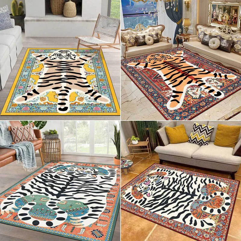 

Cartoon Tiger Carpet For Living Room Large Persian Ethnic Bedroom Rug Anti Slip Bedside Dining Room Floor Mat Parlor Carpet Rugs