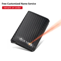 2021 men card wallets rfid free name customized small card wallets carbon fiber pu leather slim mini wallet qaulity male purses