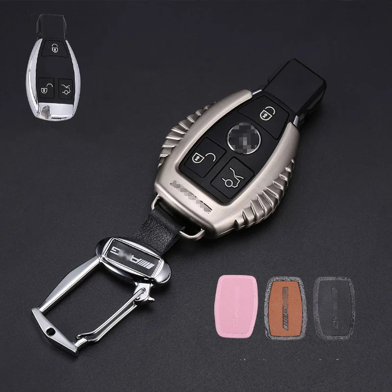 gray with buckle Металлический чехол для ключей автомобиля, чехол для Mercedes Benz W203 W210 W211 W124 W202 W204 W205 AMG, брелок для ключей, защитная крышка из цинкового сплава - Название цвета: gray with buckle