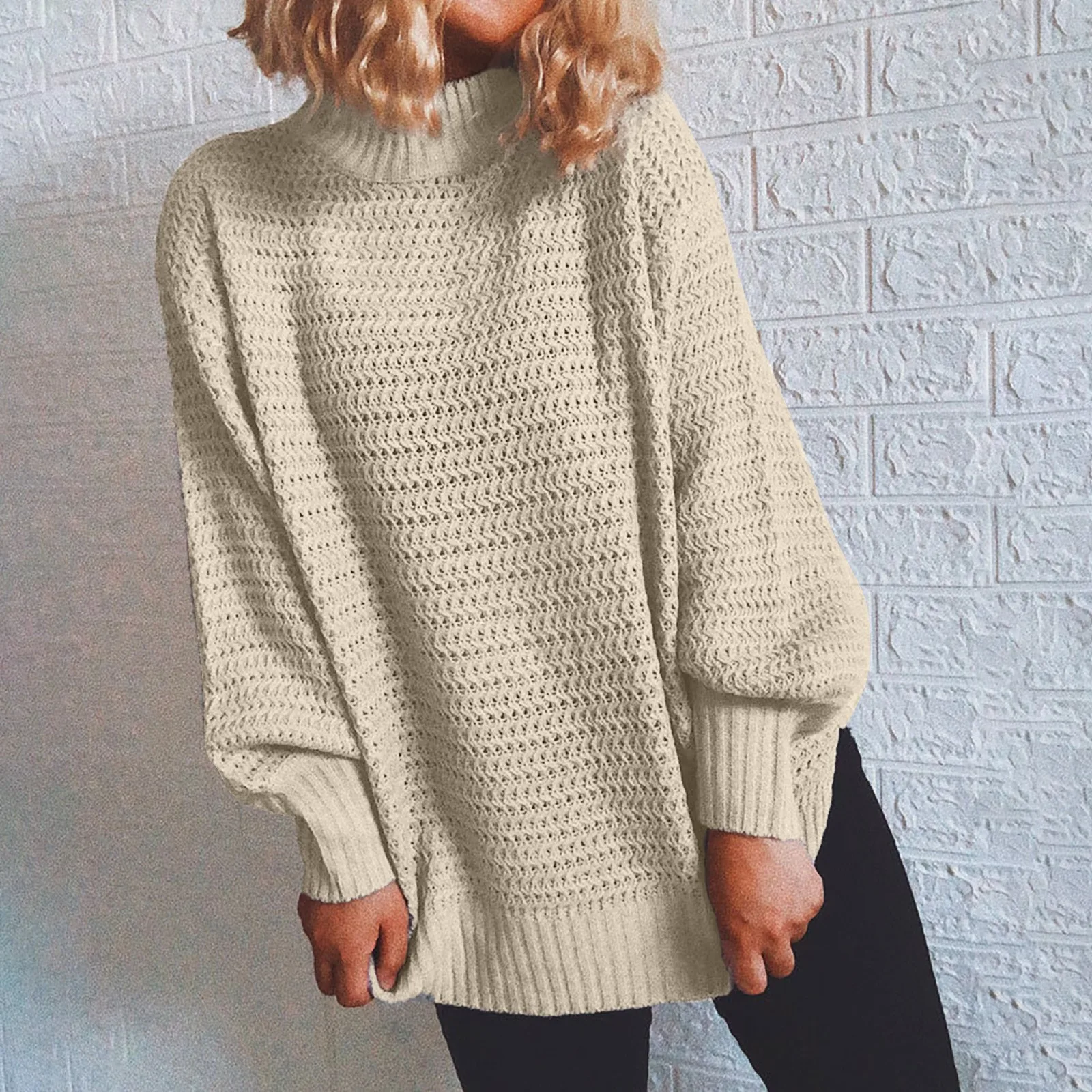 

Простой Модный Зимний новый Однотонный свитер с полувысоким воротником теплый повседневный свободный черный бежевый женский свитер с Боко...