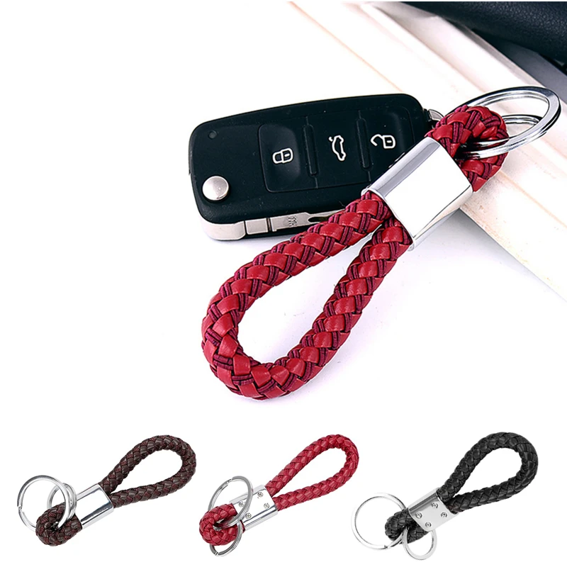 4 шт./лот Горячая распродажа автомобильного ключа Двойная петля из кожаной вплетенной веревки Держатель брелока интерьера автомобиля-стиль декоративных брелков брелков на.