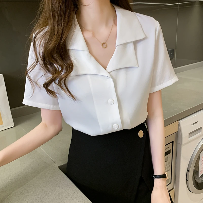 

2021 Minimalism Luxury Women's Summer Short sleeve Shirt Profession Silk Loose Female Blouse Fashion Thin Women's Shirt Tops