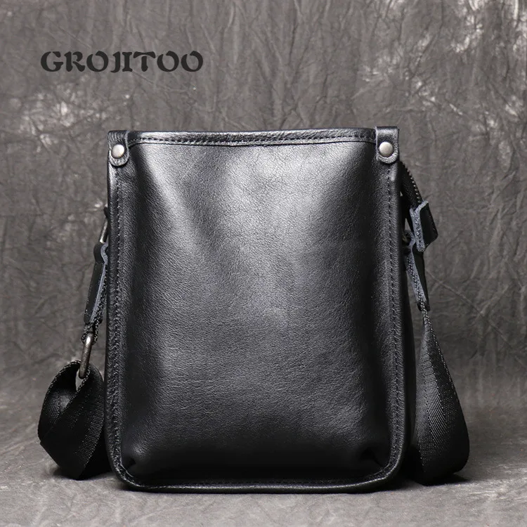 GROJITOO new men's Leather Shoulder Bag Leather Multi compartment messenger bag oil leather fashion casual small square bag