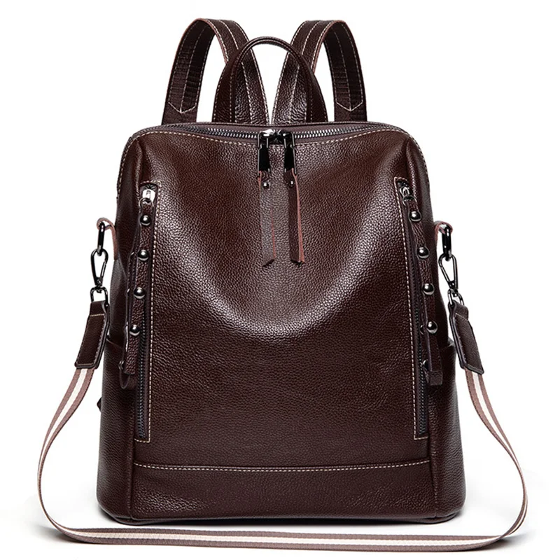 

Роскошный кожаный женский рюкзак, многофункциональные Удобные сумки на ремне, модная школьная сумка для девушек, большой черный повседневн...