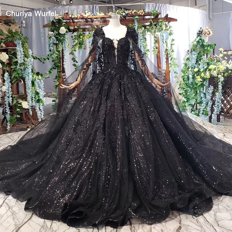 HTL440G женское вечернее платье длинное черное с квадратным вырезом ручной работы бисерное платье с кружевными аппликациями по всей длине вечерние платья с накидкой abiye gece elbisesi