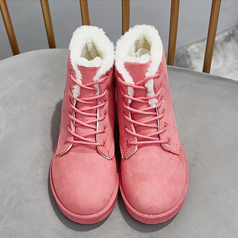 

Women's winter high fur suede Warm Snow Boots Faux Suede Ankle flat Boots.Pink,Khaki,Black,Brown,Gray Boots,Female Winter Shoes