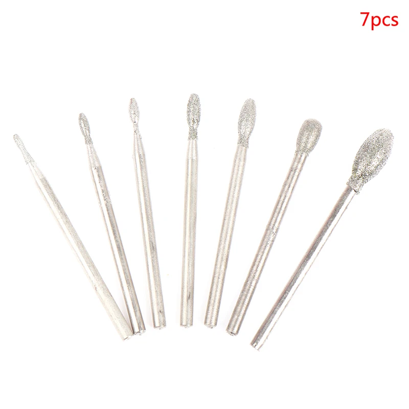 

7PCS Diamond Grinding Head Burrs Bits 2.35mm Shank Jade Stone Polishing Tool Carving Polishing Engraving Tool