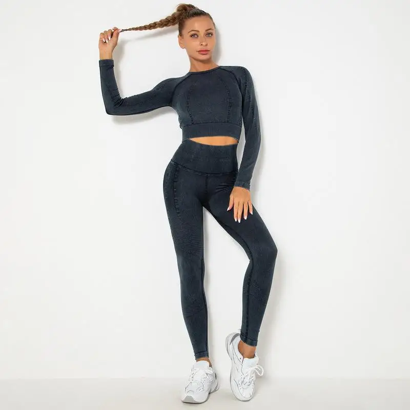 

Seamless Yoga Sets 2 Peice Set Women Long Sleeve Crop Top High Waisted Hip Pants Sports Clothing for Women