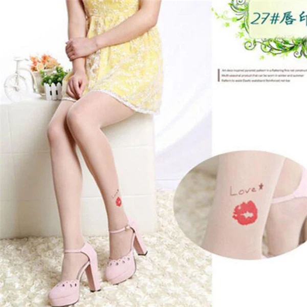 W075 New lip prints LJCUIYAO черные колготки с буквами трикотажные колготки женские чулки бесшовные чулки осенние плотные колготки большие размеры - Цвет: W075 New lip prints