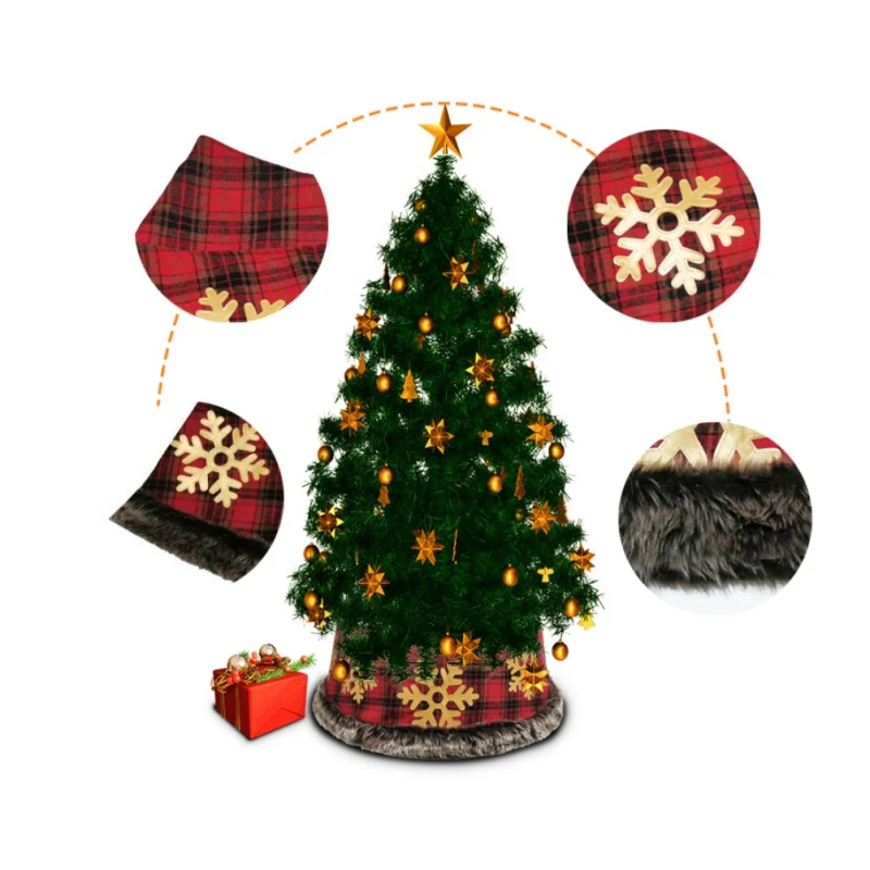 

Golden Snowflake Christmas Tree Skirt Christmas Tree Collar Base Cover Party Home Decor Xmas Happy New Year 2021