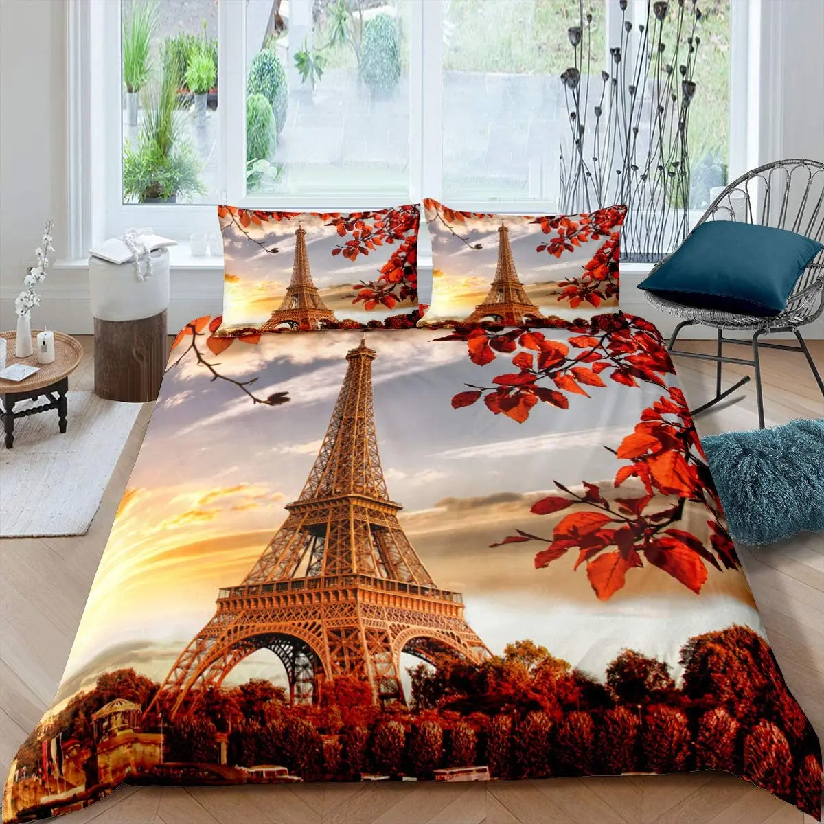 Набор пододеяльников с красными листьями Комплект постельного белья для спальни
