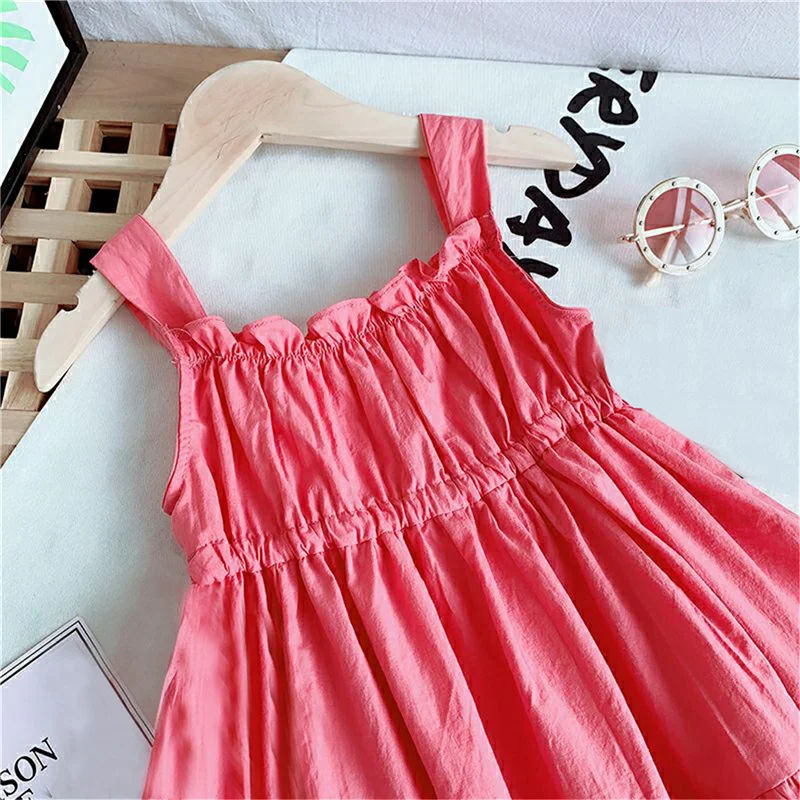 

2021 summer now Kids Baby Girls Fashion Sleeveless Solid Color sweet and cute style Dress Stylish Dress for Children Girls