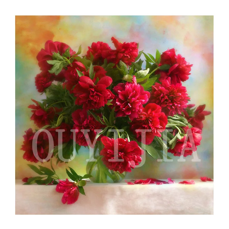 

5D алмазная вышивка, квадратная, круглая, полная Красная Вышивка с изображением цветов, полный набор, искусство бриллиантов