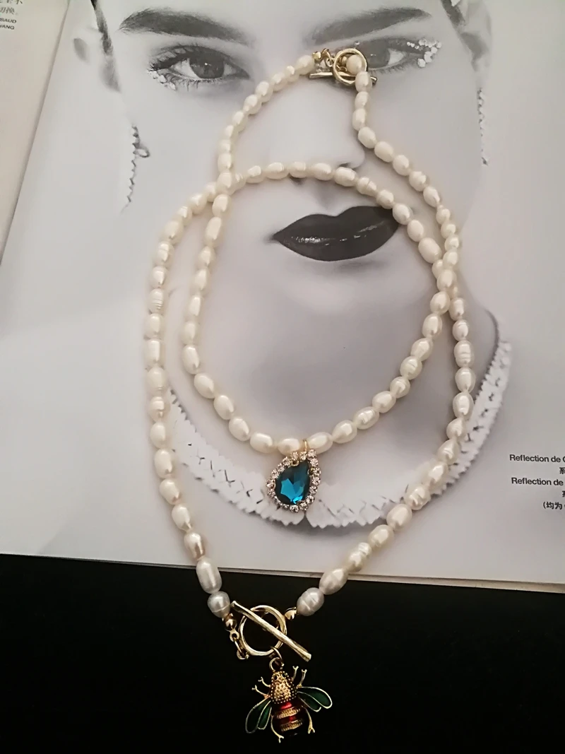 Модный Асимметричный жемчужный чокер из натурального пресноводного жемчуга ожерелье с пчелами для женщин барокко ювелирные изделия Модные ожерелья 2021