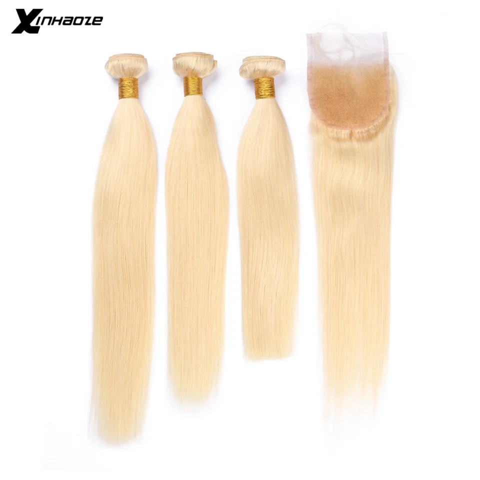 Blonde Bundles With Closure Brazilian Remy Straight Human Hair 613 Free Shipping | Шиньоны и парики