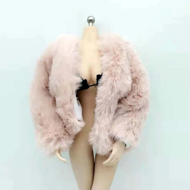 

1/6 Pink Leather Fur Jacet Coat Shawl Imitation Rabbit Hair Nightclub Female Soldier Clothes Model for 12in Action Figure Toy