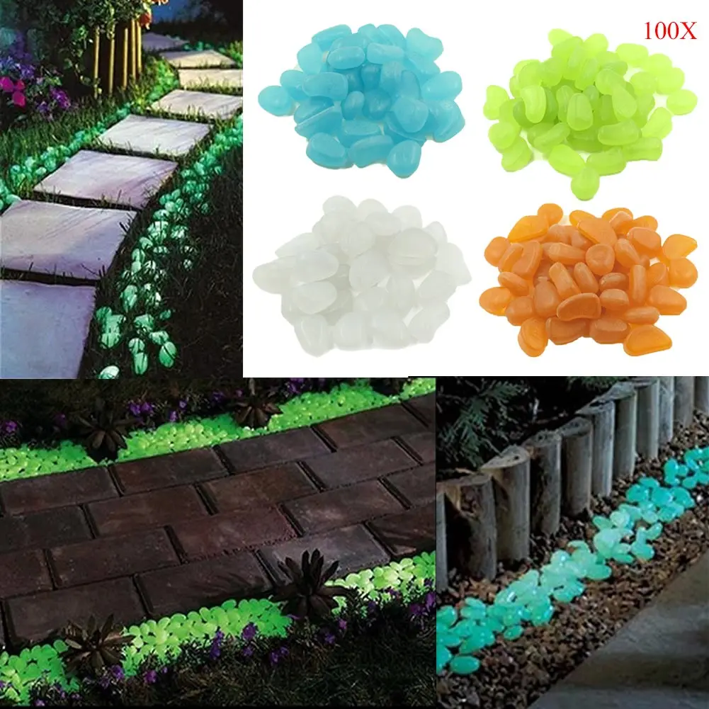 

100Pcs/Set Home Decoration Luminous Pebbles Stones Glow In The Dark Garden Ornament For Walkway Fish Tank Crafts NSV775