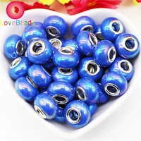 10pcs new round colored resin charm beads large hole european spacer fit pandora bracelet necklace diy making women jewelry gift