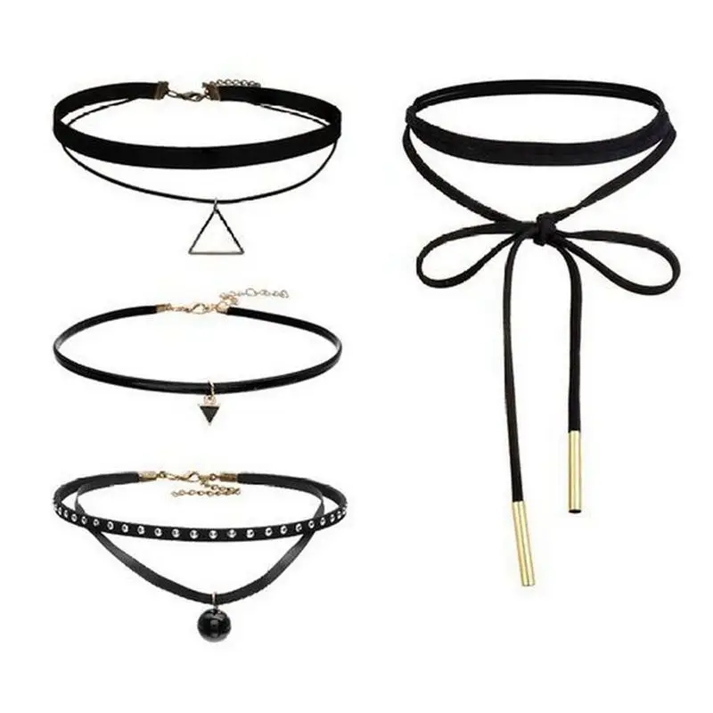 4 шт колье ожерелье для женщин девушек черный классический бархат стрейч