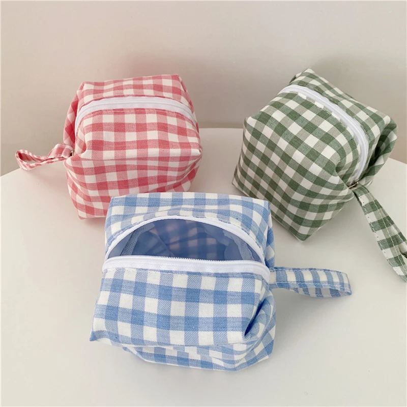 

Plaid Cotton Cosmetic Bag Mini Lattice Makeup Case Women Cute Small Portable Female Girl Simple Travel Beauty Pouch Lipstick Bag