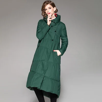 Green JINGRUI новые модные цельнокройные платья Офисные женские туфли отложной воротник длинный рукав длинный Для женщин зимние Пуховики на белом утином пуху - Цвет: Green