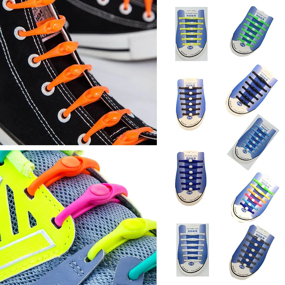 

12pcs Elastic No Tie Shoelaces Lazy Flat Silicone Shoelace For Running Sneakers Stretched Strings Quick Lock Slip-On Shoe Laces