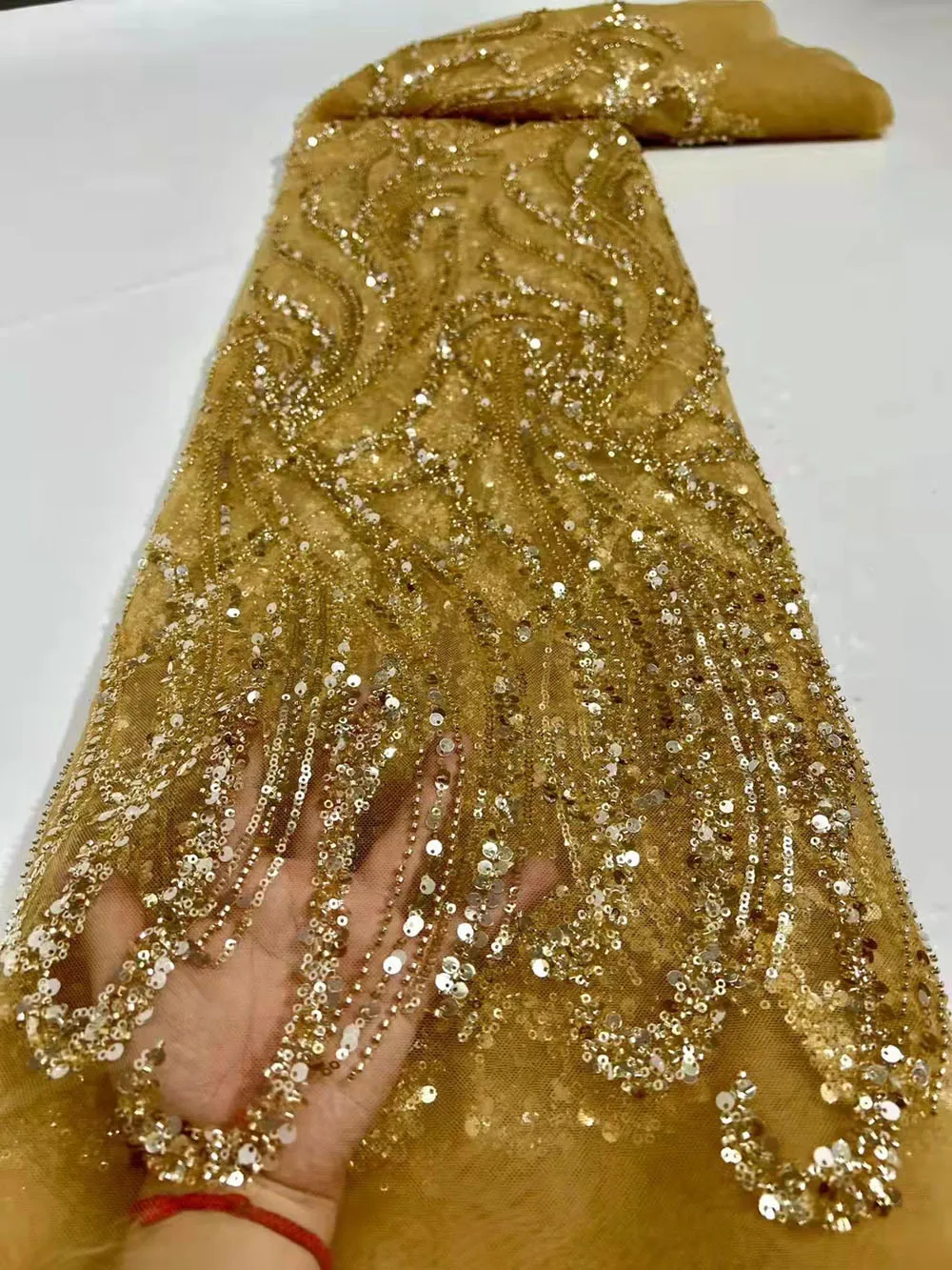 

High Quality Beads Sequins Craft Lace Fabric Sewing Tulle Design Supplies Banquet Prom Evening Party Wedding Dress 5 Yards Bpodq