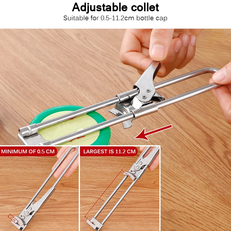 

Kitchenware Stainless Steel Adjustable Can Opener Multifunctional Side Cut Manual Jar Bottle Opener Kitchen Accessories