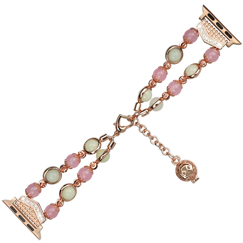 Strap For Apple watch7 se 6 5 4 band 40/44mm 41/45mm iWatch band 38/42mm Women Night Luminous Pearl bracelet Apple watch 42/44mm