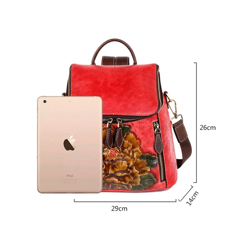 

YourSeason Vintage Genuine Leather Ladies Floral Luxury Bags 2021 Large Capacity Girls Cowhide Travel Backpack