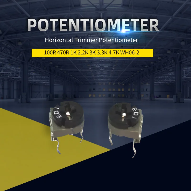 

100R 470R 1K 2.2K 3K 3.3K 4.7K RM065 WH06-2 Trimpot Horizontal Trimmer Potentiometer(Only accept min order 500PCS)