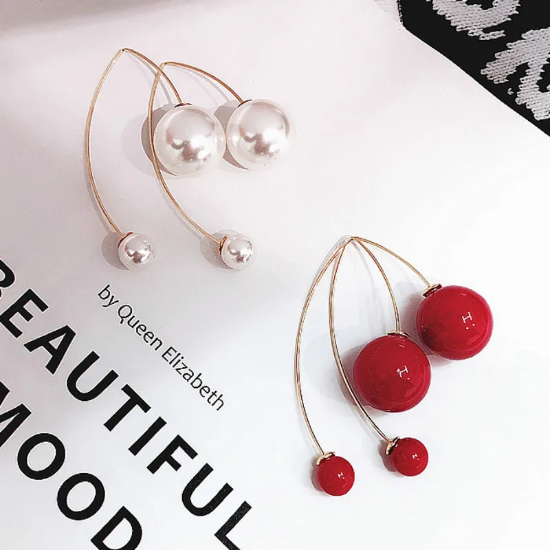 Креативные U-образные серьги с красным жемчужным шариком дизайнерские жемчужные