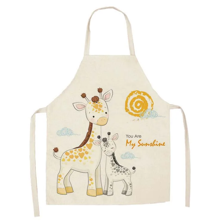 Льняные Кухонные фартуки унисекс с принтом животных оленей черепахи панды