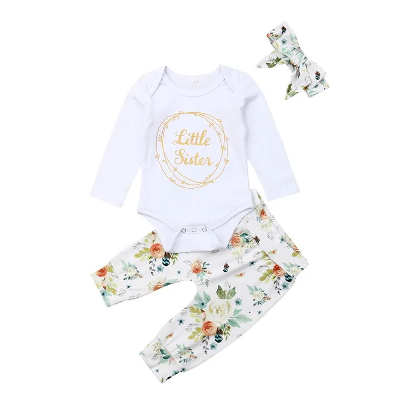 

Хлопковые топы с длинными рукавами, комбинезон, боди, леггинсы с цветочным рисунком, штаны, Одежда для новорожденных, подарки для маленьких ...