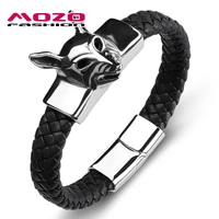 2020 new trendy men wolf bracelet genuine leather stainless steel bangle male collocation punk cuff jewelry